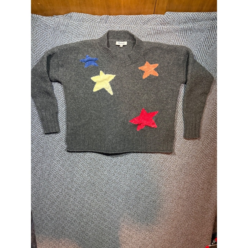 Madewell 100% Merino Wool Chenille Star Print Boxy Pullover Sweater Size Medium